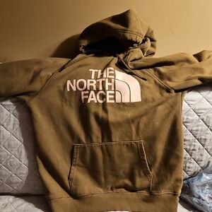 The North Face Womens Khaki Hoodie with Pink Logo